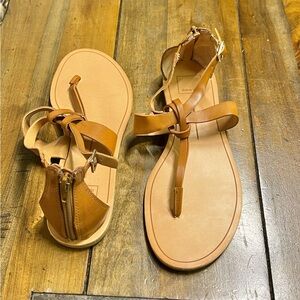 T-Strap Tan Dolce Vita Sandals with Zipper Heel - Size 10